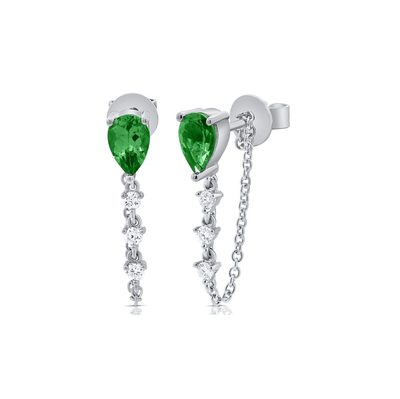 Emerald Pear Diamond Chain Earrings
