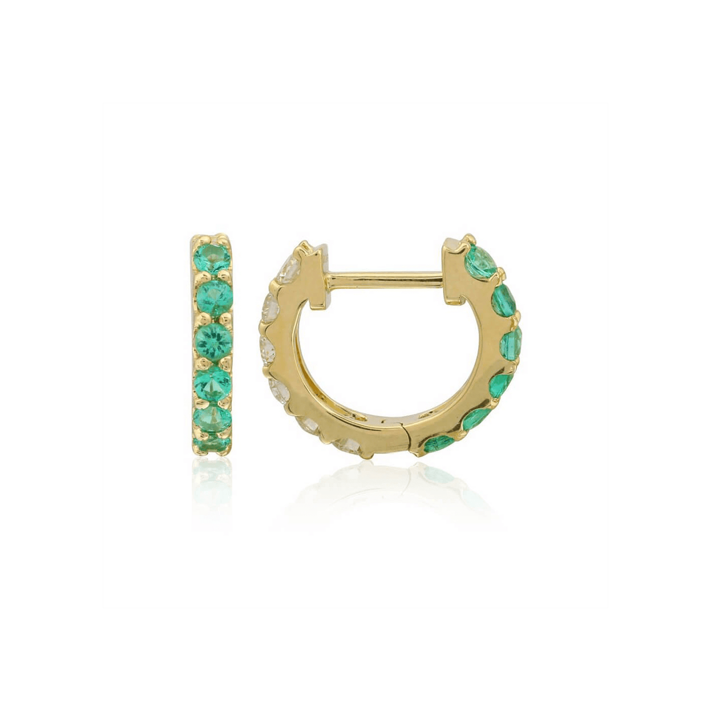 Half Emerald Half Diamond Huggie Earrings