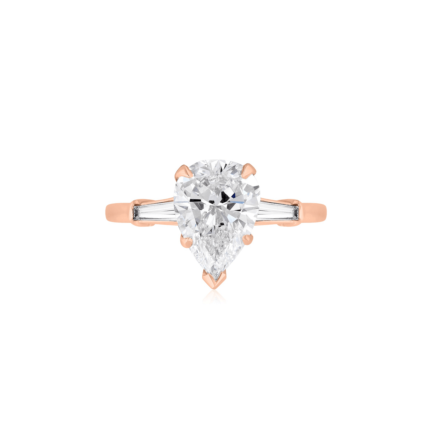 Pear Shaped Diamond with Tapered Baguette Engagement Ring