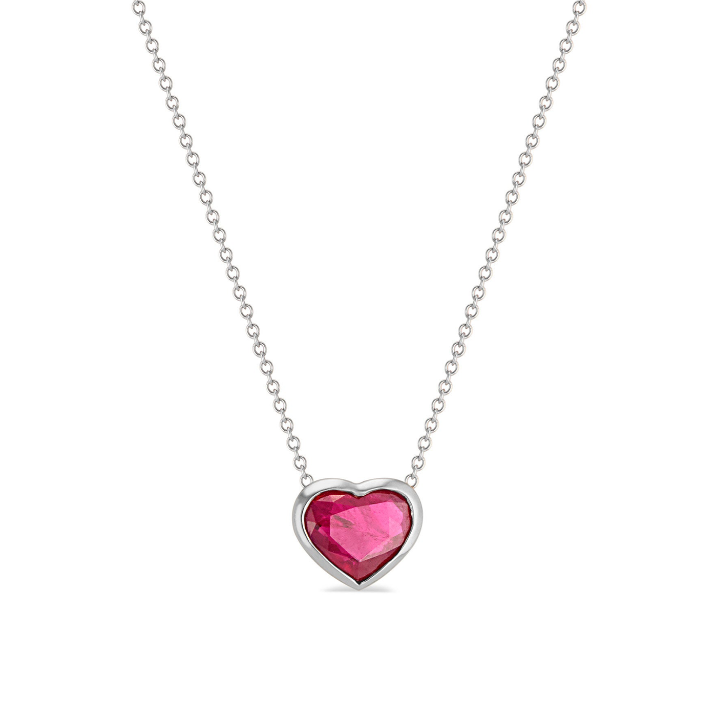 Ruby Heart Bezel Solitaire Necklace