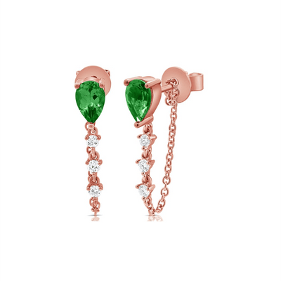 Emerald Pear Diamond Chain Earrings