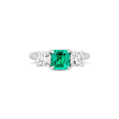 Colombian Green Emerald with Cushion Side Stones