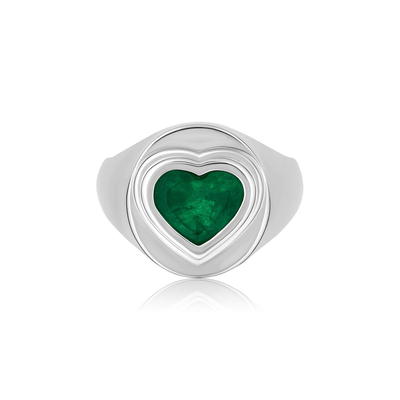 Large Colombian Green Emerald Signet Ring