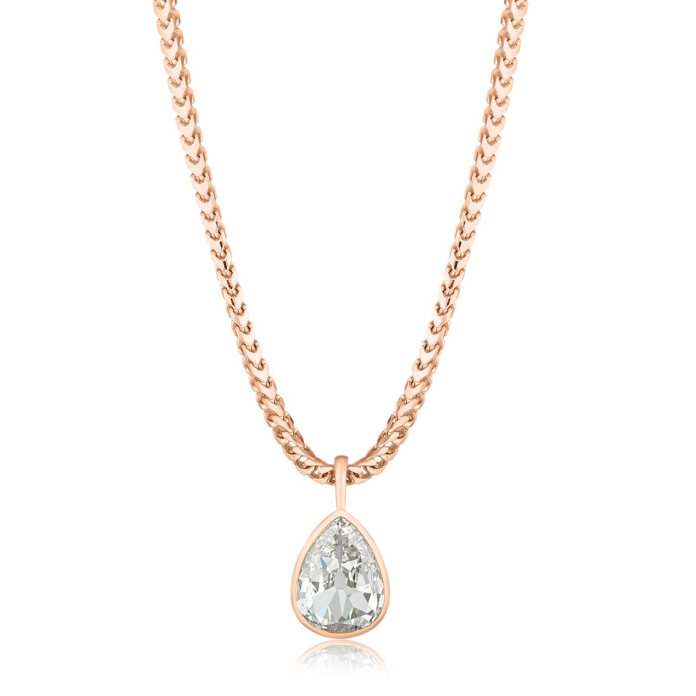 Pear Bezel Drop Franco Chain Necklace
