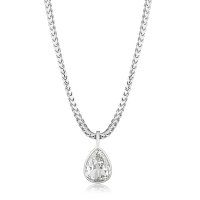 Pear Bezel Drop Franco Chain Necklace