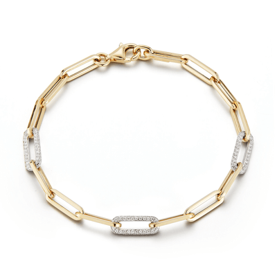Gold Paperclip Bracelet with 3 Pavé Diamond Links