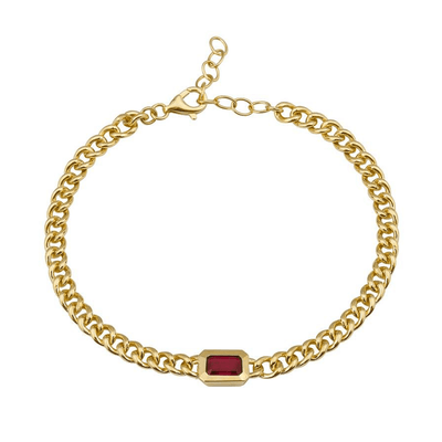 Gold Chain Bracelet with Colored Stone
