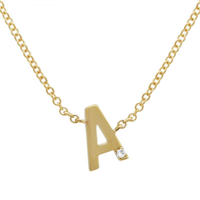 Gold Cubed Diamond Letter Necklace