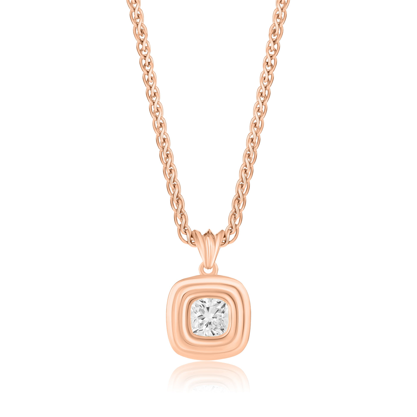 Triple Bezel Cushion Diamond  Necklace on a Wheat Chain