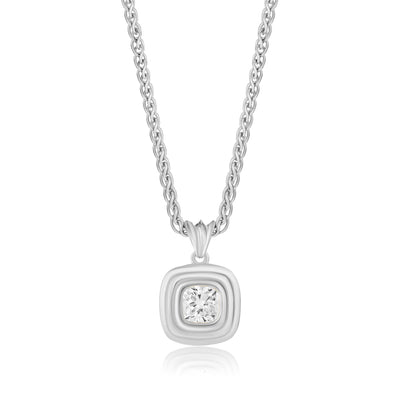Triple Bezel Cushion Diamond  Necklace on a Wheat Chain