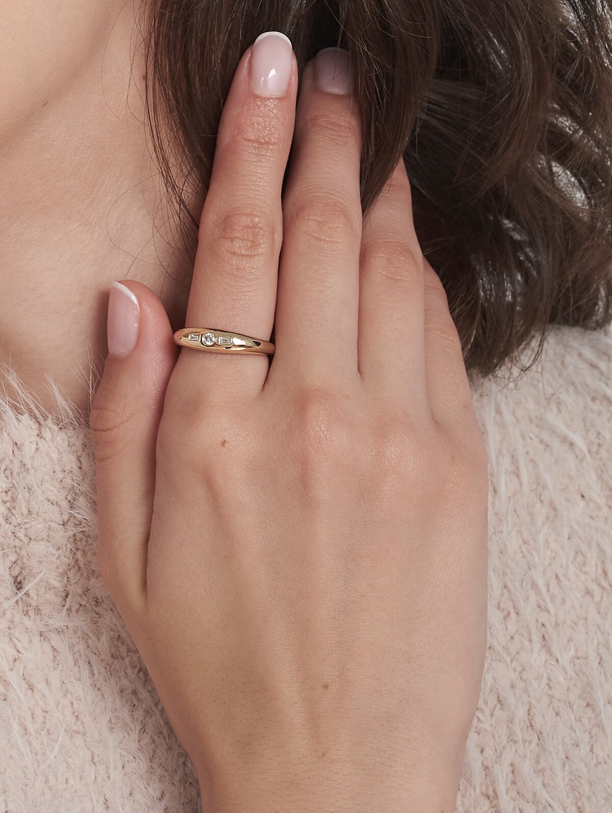 Gold Inlay Diamond and Baguette Ring