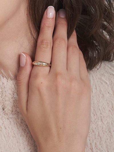 Gold Inlay Diamond and Baguette Ring