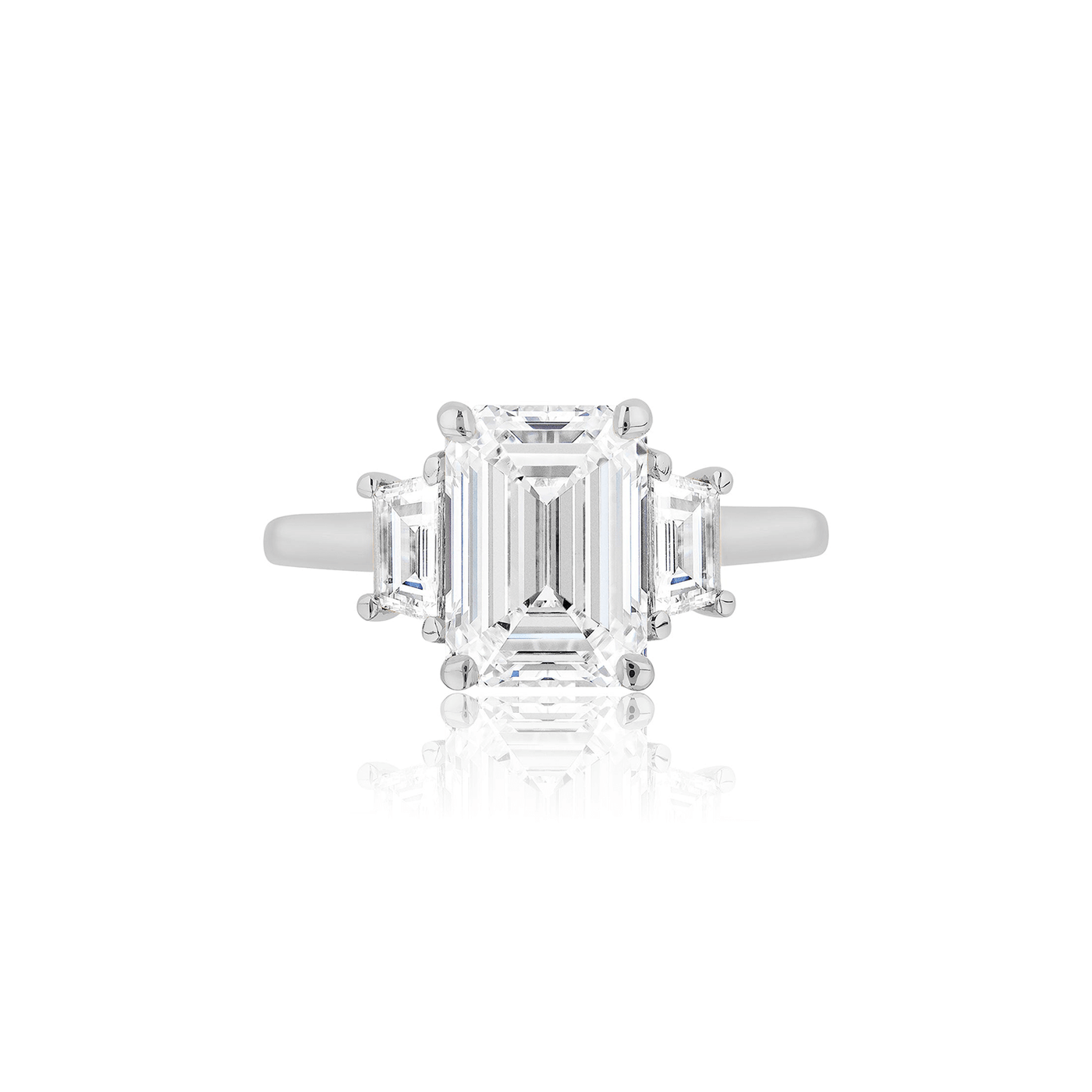 Emerald Cut Diamond with Trapezoid Side Stone Ring JNAMDAR