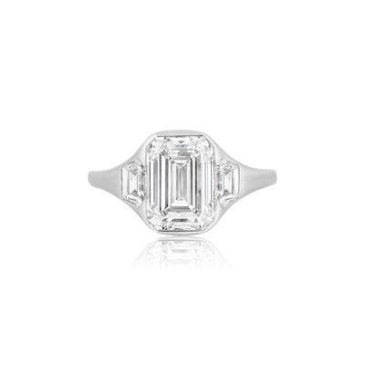 Emerald-Cut Diamond with Trapezoid Side-Stones
